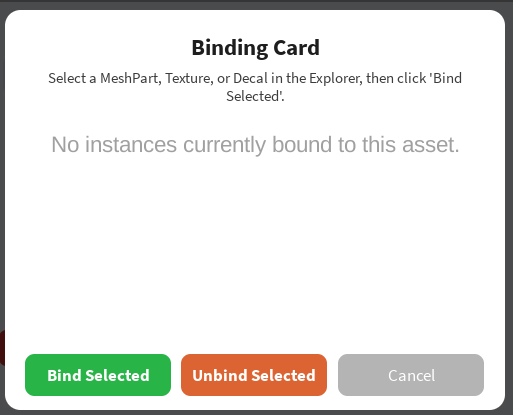 Asset binding window