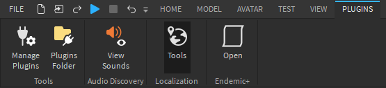 Roblox Studio Plugins tab showing Plugins Folder option
